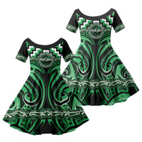 Aotearoa Ngai Tahu Personalised Family Matching Summer Maxi Dress and Hawaiian Shirt Maori Iwi Poutama Puhoro Tattoo LT14 Daughter's Dress Green - Polynesian Pride