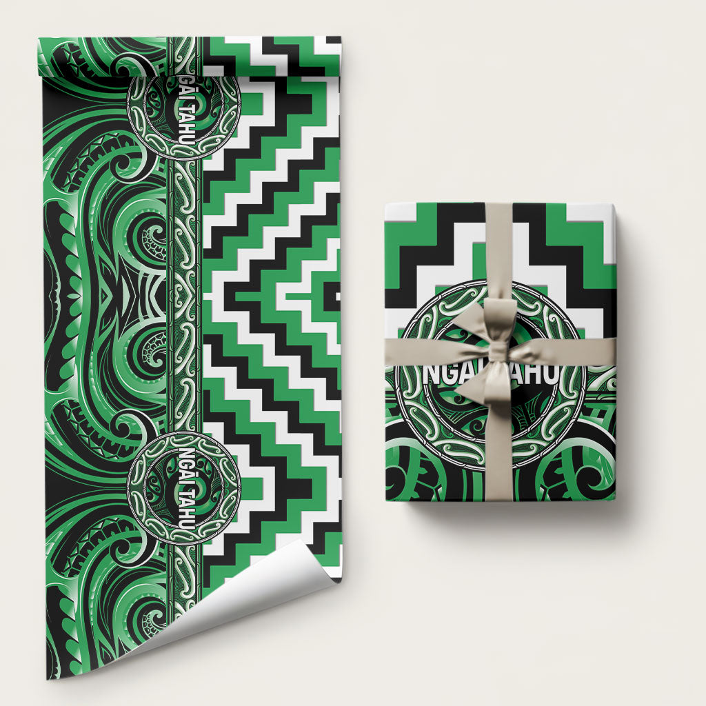 Aotearoa Ngai Tahu Wrapping Paper Maori Iwi Poutama Puhoro Tattoo LT14 58" × 23" Green - Polynesian Pride