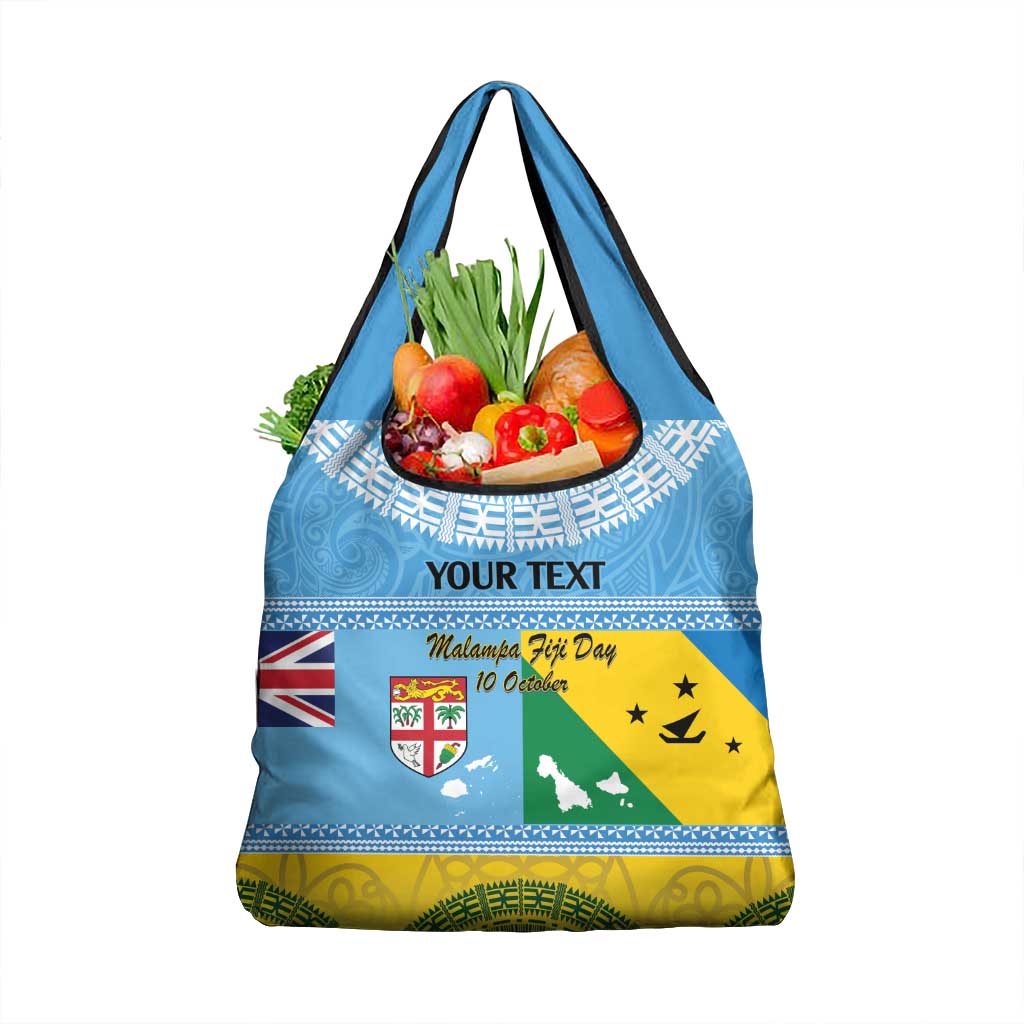 Personalised Malampa Fiji Day Grocery Bag 10 October Fijian Tapa Flag Style