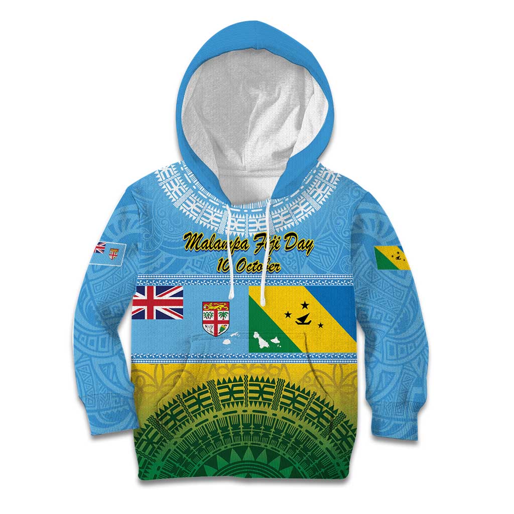 Personalised Malampa Fiji Day Kid Hoodie 10 October Fijian Tapa Flag Style