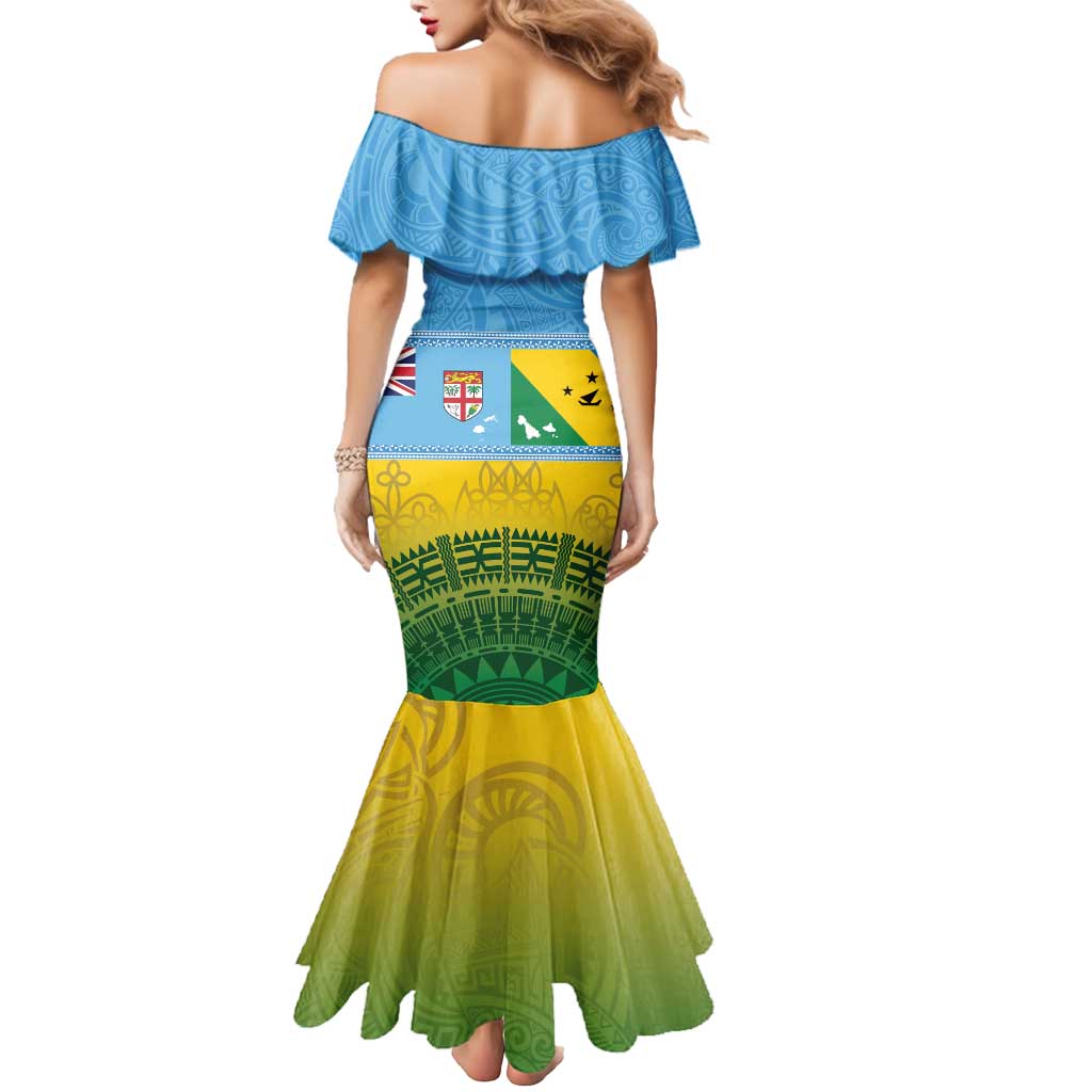 Personalised Malampa Fiji Day Mermaid Dress 10 October Fijian Tapa Flag Style