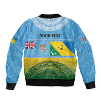 Personalised Malampa Fiji Day Sleeve Zip Bomber Jacket 10 October Fijian Tapa Flag Style