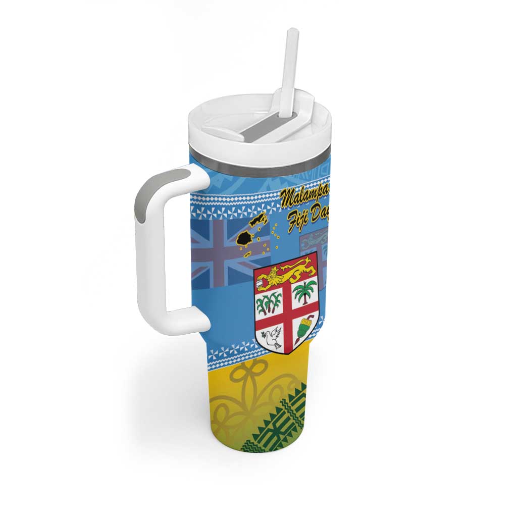 Malampa Fiji Day Tumbler With Handle 10 October Fijian Tapa Flag Style