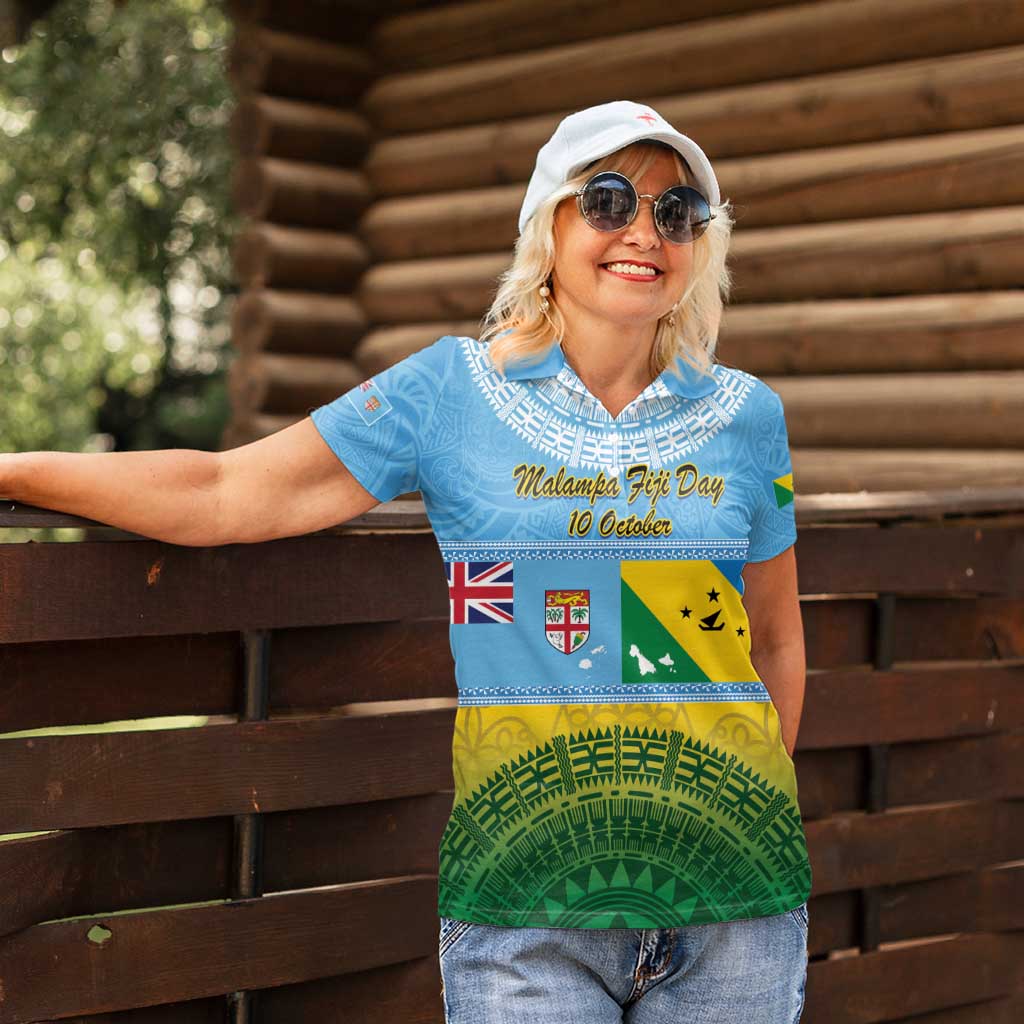 Personalised Malampa Fiji Day Women Polo Shirt 10 October Fijian Tapa Flag Style