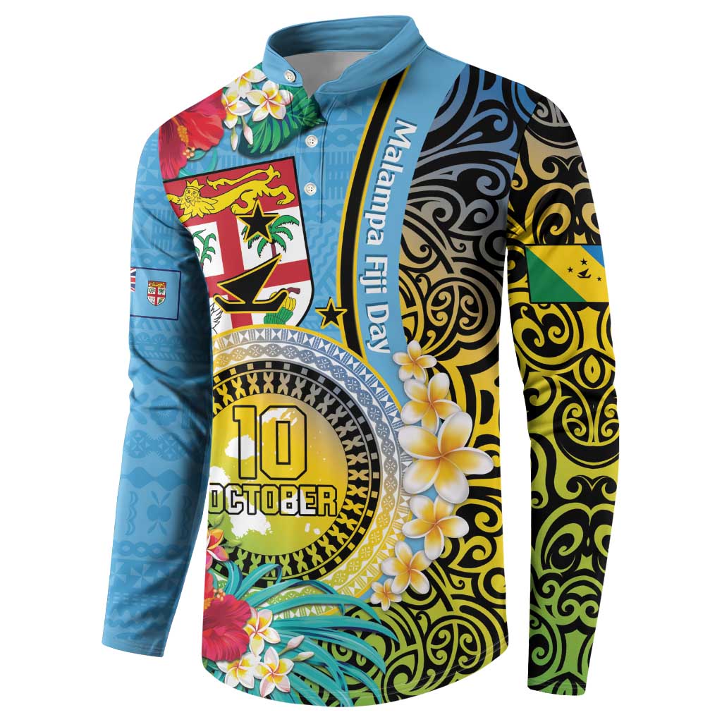 Vanuatu Malampa Fiji Day Button Sweatshirt Happy 10 October With Maps Tropical Flowers