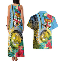 Vanuatu Malampa Fiji Day Couples Matching Tank Maxi Dress and Hawaiian Shirt Happy 10 October With Maps Tropical Flowers