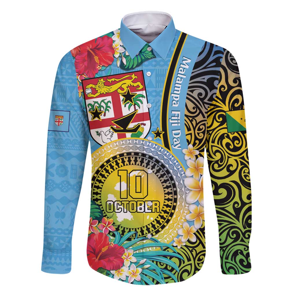 Vanuatu Malampa Fiji Day Family Matching Mermaid Dress and Hawaiian Shirt Happy 10 October With Maps Tropical Flowers