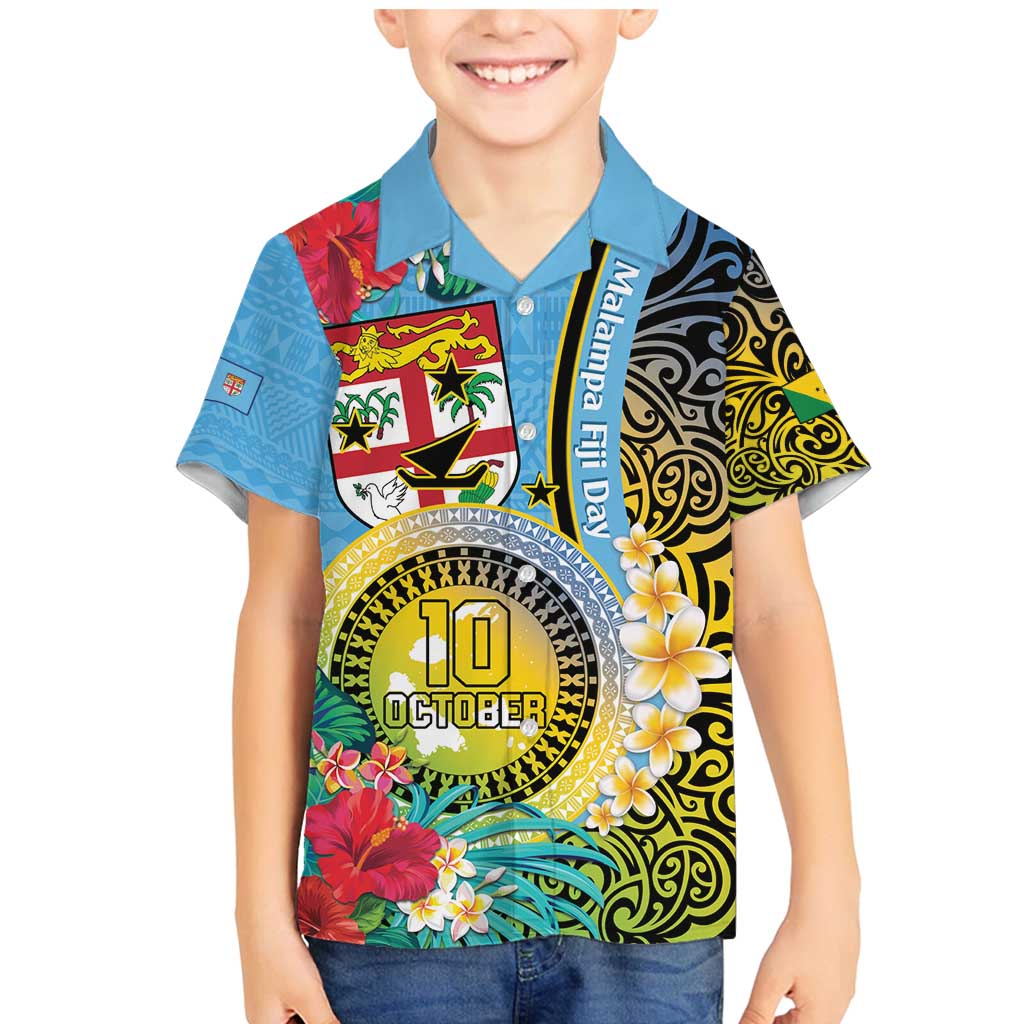 Vanuatu Malampa Fiji Day Family Matching Mermaid Dress and Hawaiian Shirt Happy 10 October With Maps Tropical Flowers