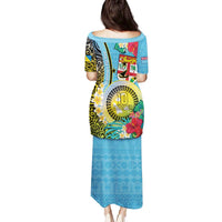 Vanuatu Malampa Fiji Day Family Matching Puletasi and Hawaiian Shirt Happy 10 October With Maps Tropical Flowers