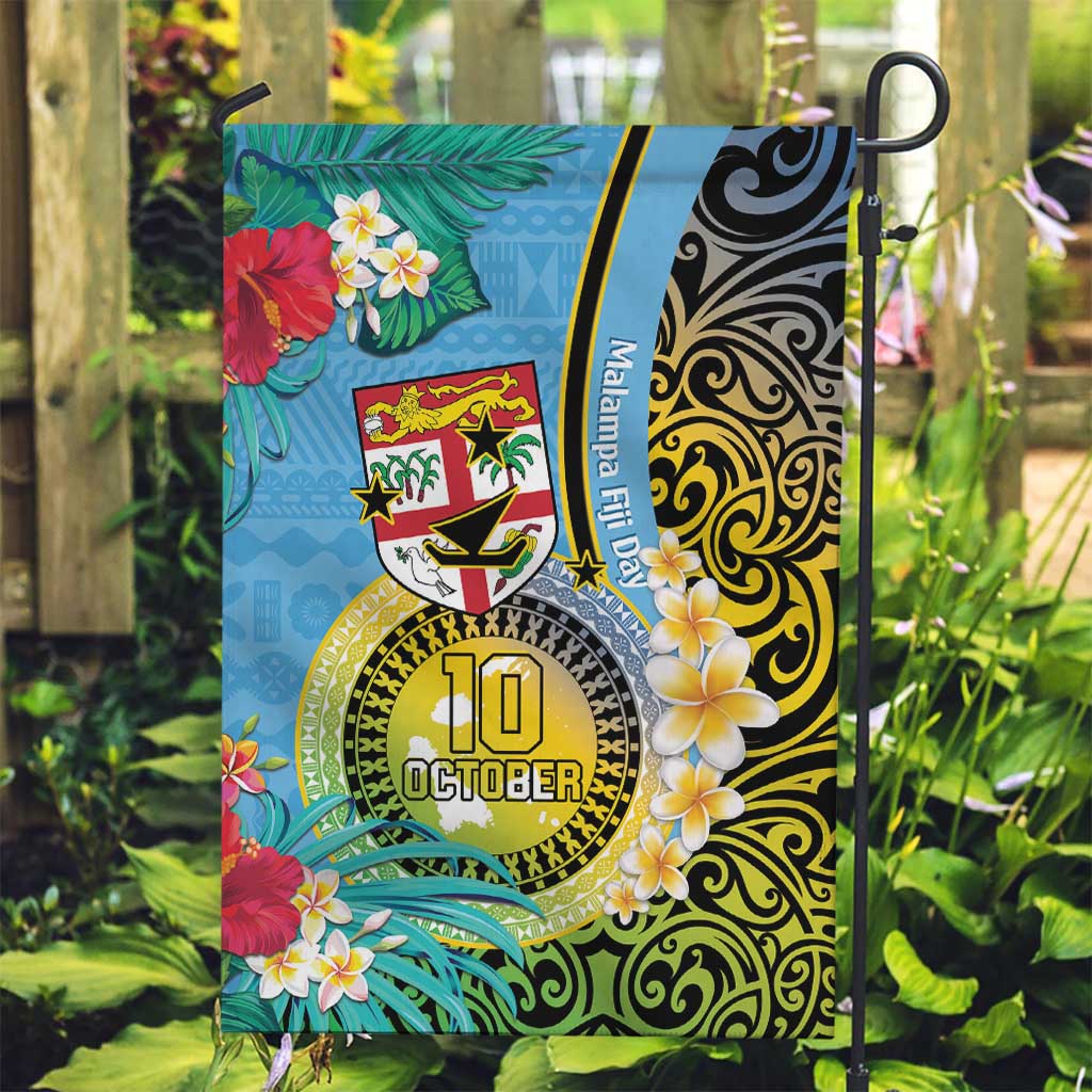 Vanuatu Malampa Fiji Day Garden Flag Happy 10 October With Maps Tropical Flowers LT14 Garden Flag Blue - Polynesian Pride