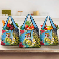 Vanuatu Malampa Fiji Day Grocery Bag Happy 10 October With Maps Tropical Flowers