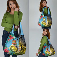 Vanuatu Malampa Fiji Day Grocery Bag Happy 10 October With Maps Tropical Flowers