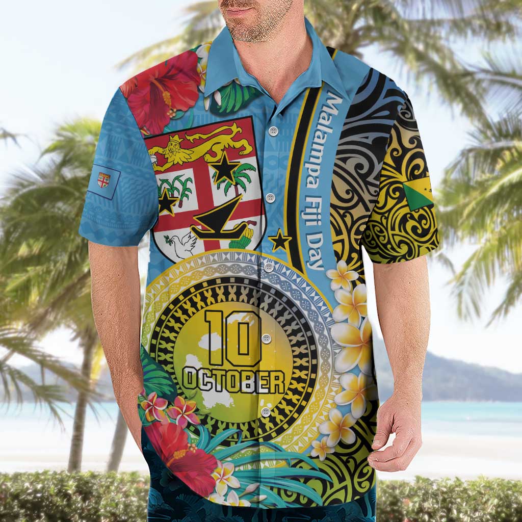 Vanuatu Malampa Fiji Day Hawaiian Shirt Happy 10 October With Maps Tropical Flowers