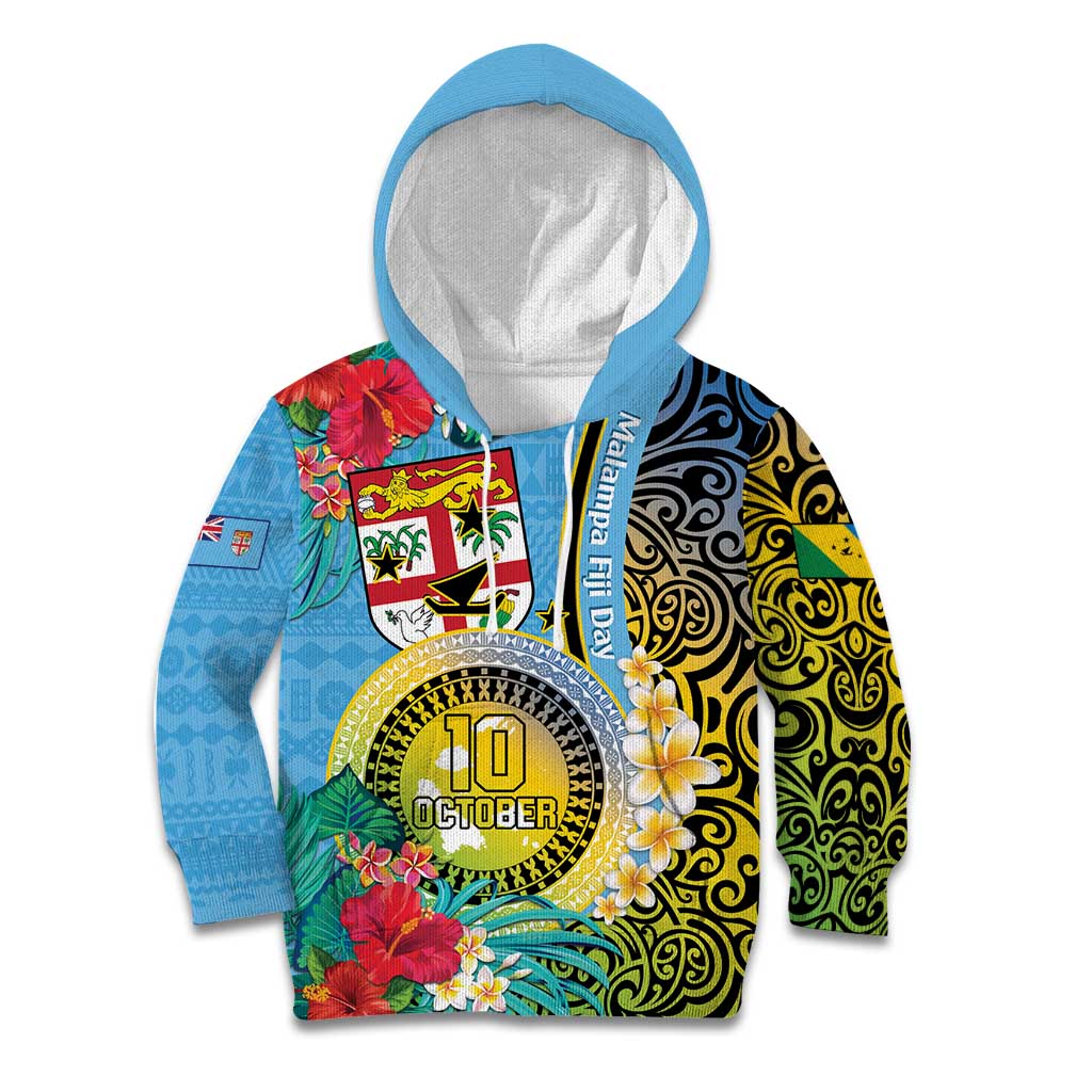 Vanuatu Malampa Fiji Day Kid Hoodie Happy 10 October With Maps Tropical Flowers