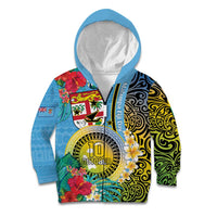 Vanuatu Malampa Fiji Day Kid Hoodie Happy 10 October With Maps Tropical Flowers