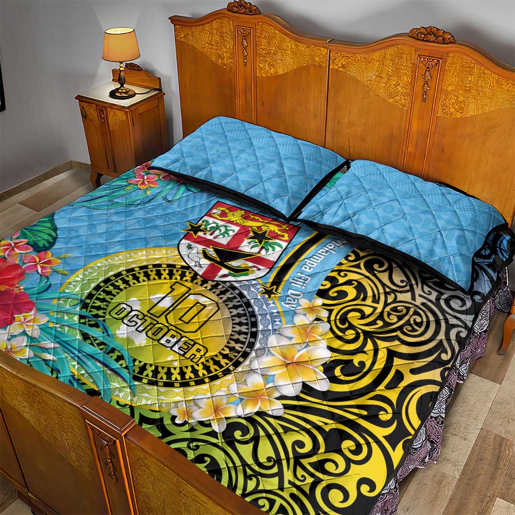 Vanuatu Malampa Fiji Day Quilt Bed Set Happy 10 October With Maps Tropical Flowers