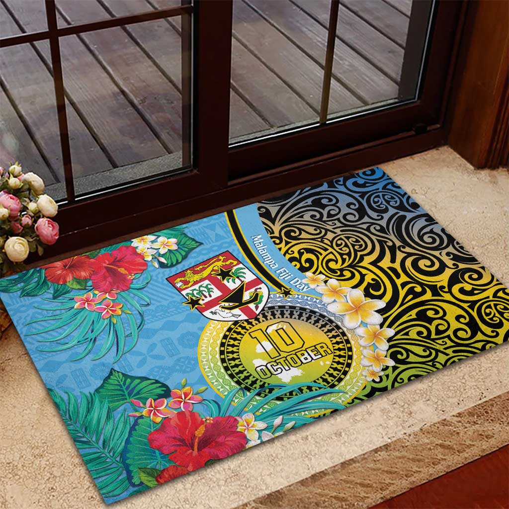 Vanuatu Malampa Fiji Day Rubber Doormat Happy 10 October With Maps Tropical Flowers