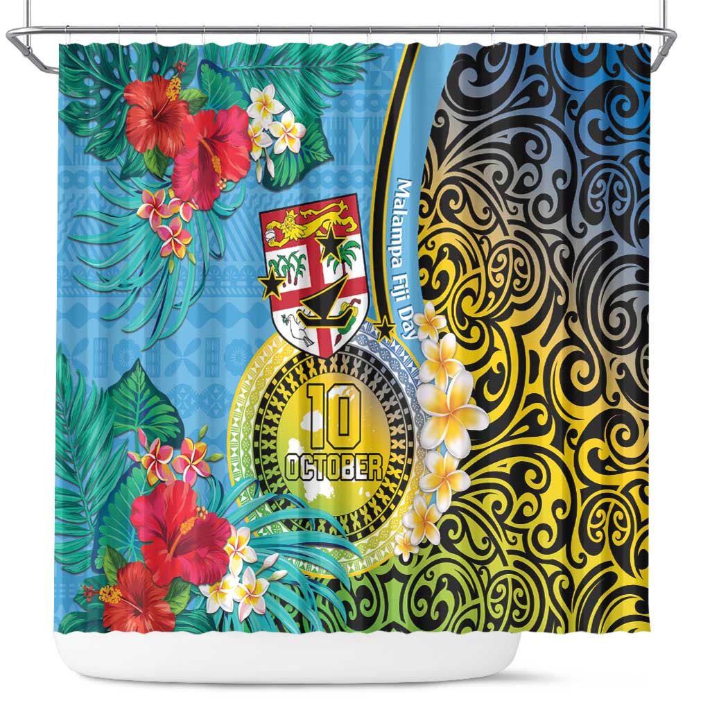 Vanuatu Malampa Fiji Day Shower Curtain Happy 10 October With Maps Tropical Flowers