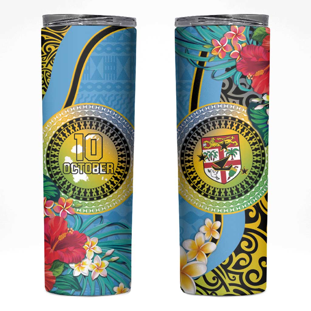 Vanuatu Malampa Fiji Day Skinny Tumbler Happy 10 October With Maps Tropical Flowers