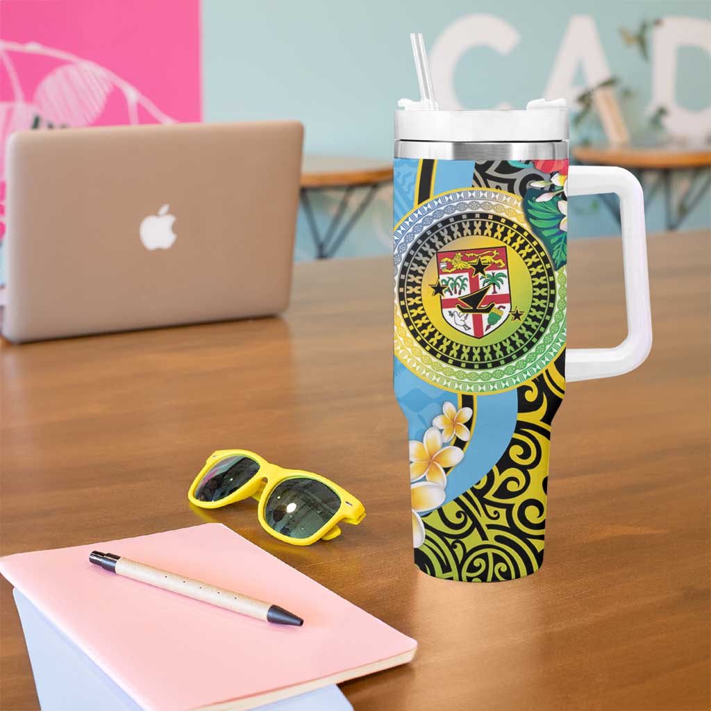 Vanuatu Malampa Fiji Day Tumbler With Handle Happy 10 October With Maps Tropical Flowers