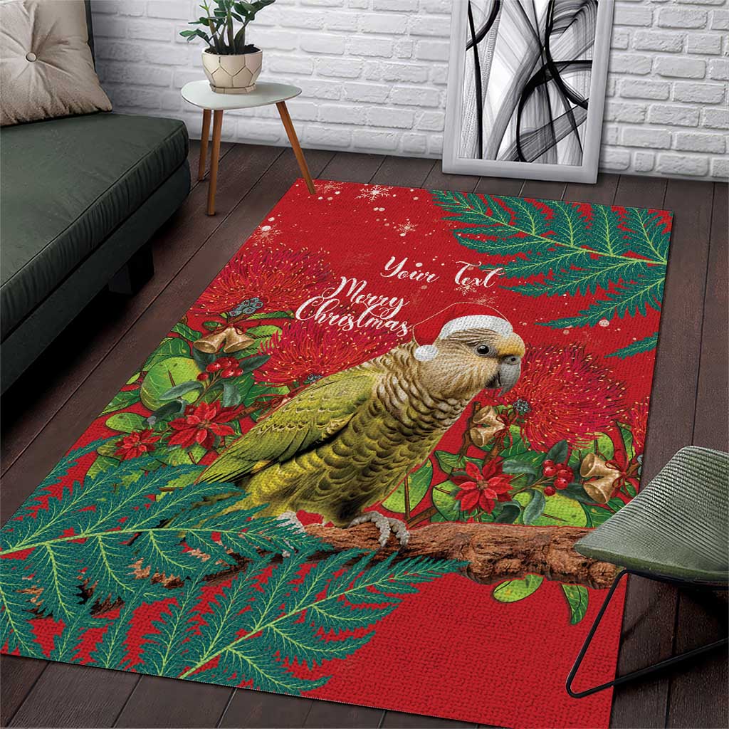 Personalised New Zealand Kakapo Christmas Area Rug Meri Kirihimete Silver Fern Mix Pohutukawa