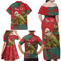 Personalised New Zealand Kakapo Christmas Family Matching Off Shoulder Maxi Dress and Hawaiian Shirt Meri Kirihimete Silver Fern Mix Pohutukawa LT14 - Polynesian Pride