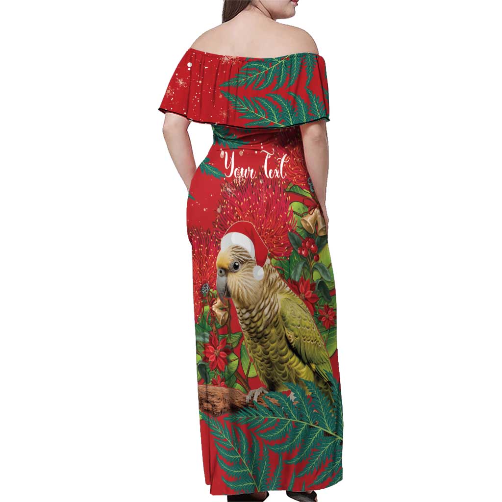 Personalised New Zealand Kakapo Christmas Family Matching Off Shoulder Maxi Dress and Hawaiian Shirt Meri Kirihimete Silver Fern Mix Pohutukawa LT14 - Polynesian Pride