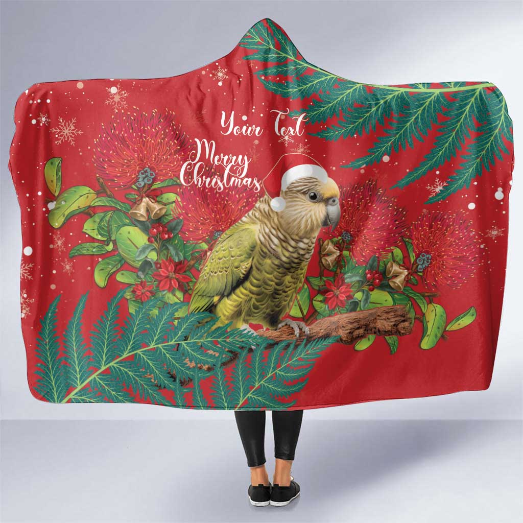 Personalised New Zealand Kakapo Christmas Hooded Blanket Meri Kirihimete Silver Fern Mix Pohutukawa