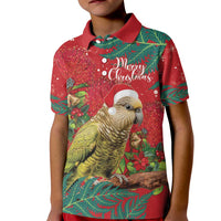 Personalised New Zealand Kakapo Christmas Kid Polo Shirt Meri Kirihimete Silver Fern Mix Pohutukawa LT14 Kid Red - Polynesian Pride