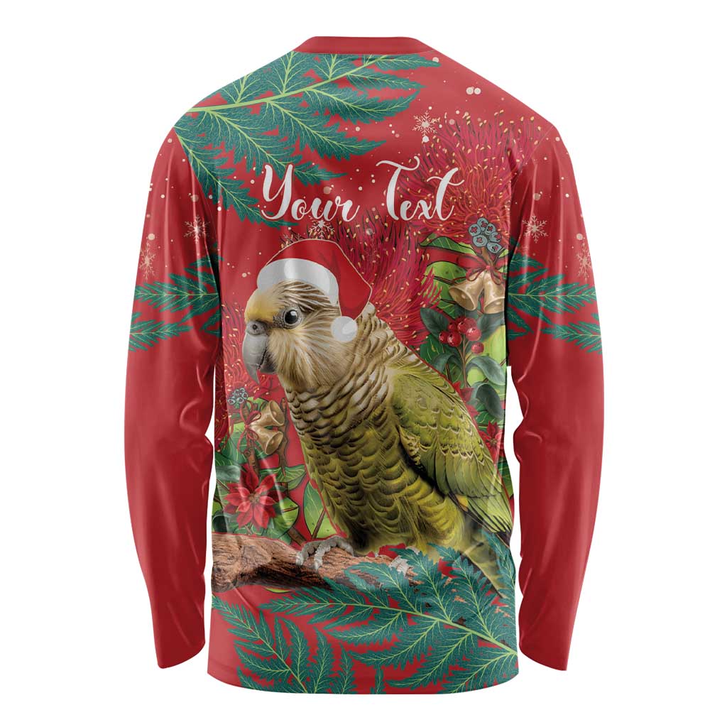 Personalised New Zealand Kakapo Christmas Long Sleeve Shirt Meri Kirihimete Silver Fern Mix Pohutukawa