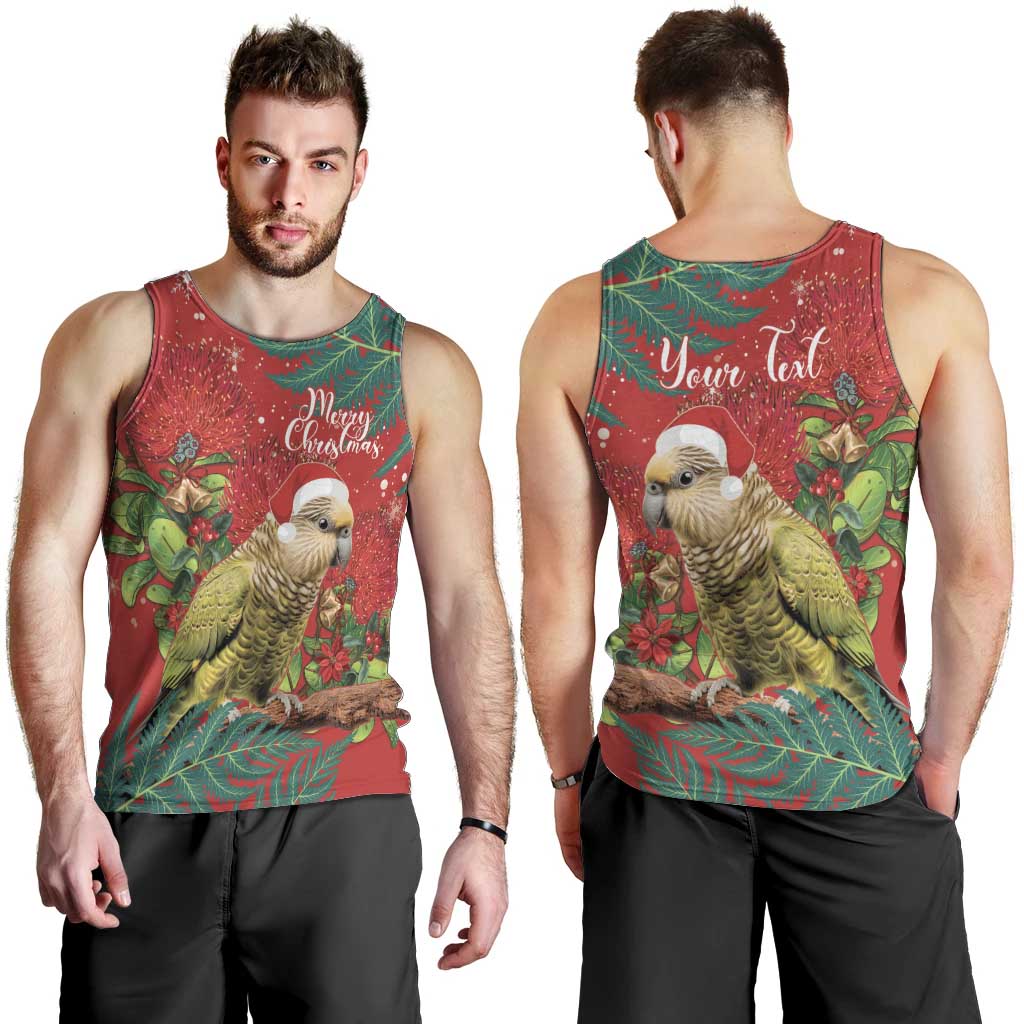 Personalised New Zealand Kakapo Christmas Men Tank Top Meri Kirihimete Silver Fern Mix Pohutukawa