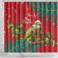 Personalised New Zealand Kakapo Christmas Shower Curtain Meri Kirihimete Silver Fern Mix Pohutukawa LT14 - Polynesian Pride