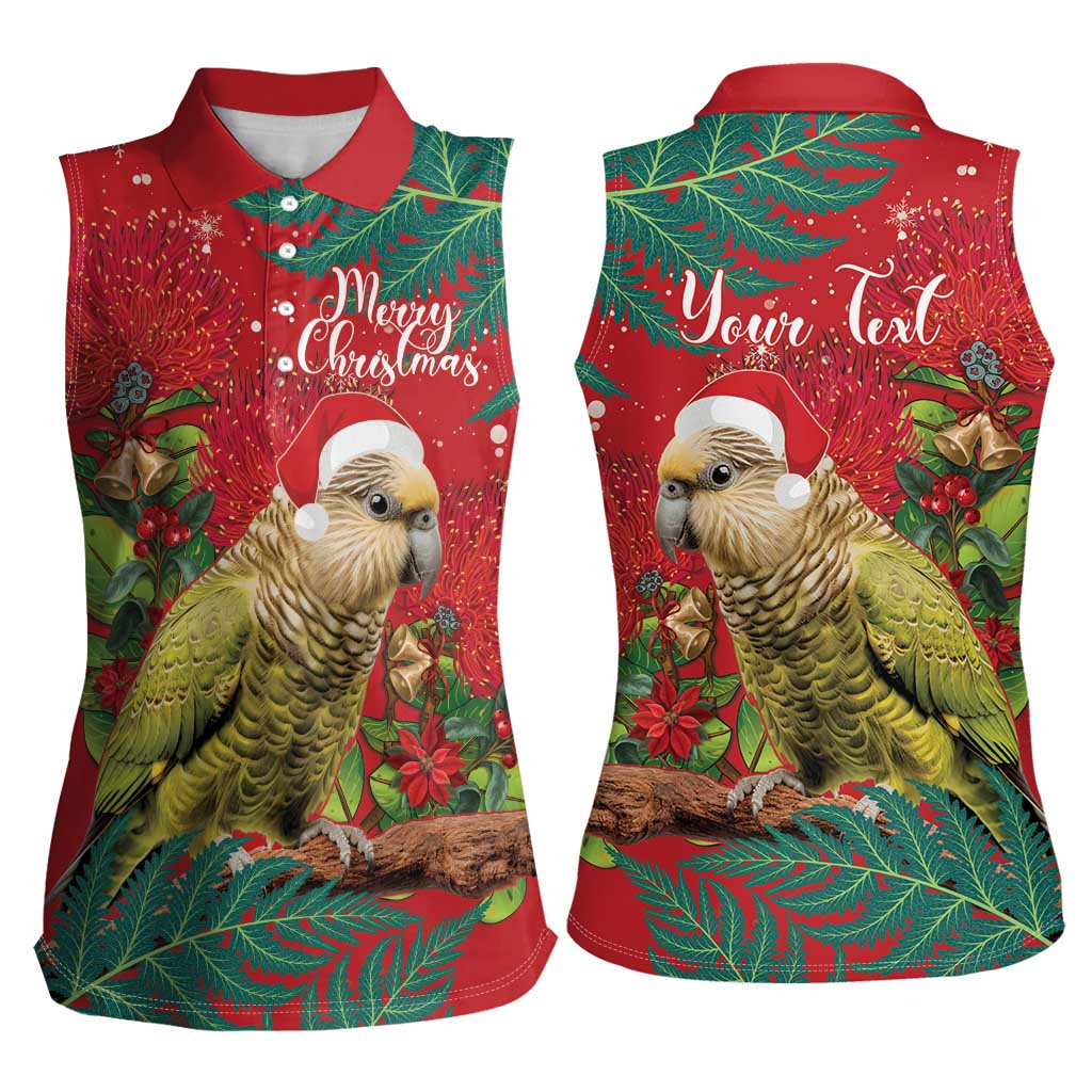 Personalised New Zealand Kakapo Christmas Women Sleeveless Polo Shirt Meri Kirihimete Silver Fern Mix Pohutukawa LT14 - Polynesian Pride