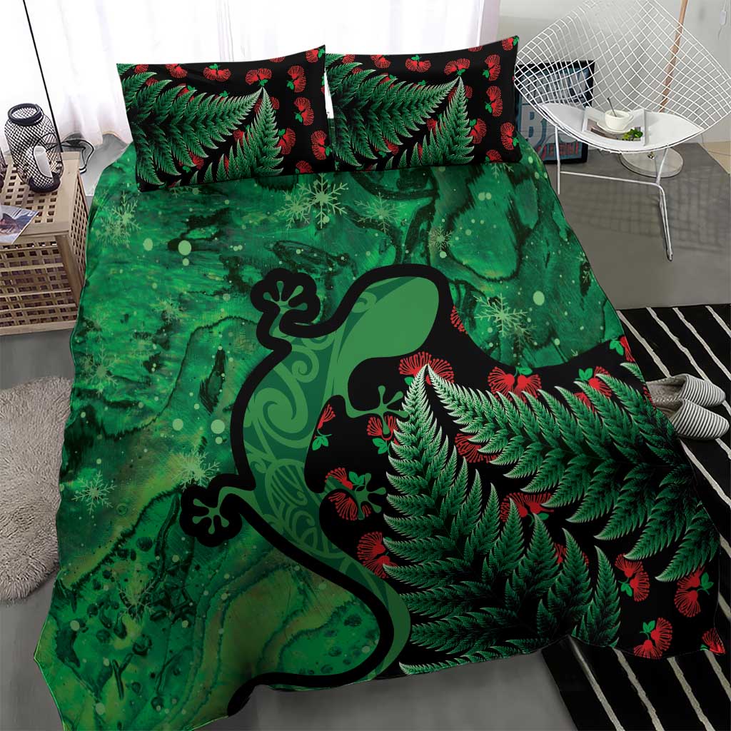 New Zealand Gecko Christmas Bedding Set Meri Kirihimete Paua Shell Mix Pohutukawa