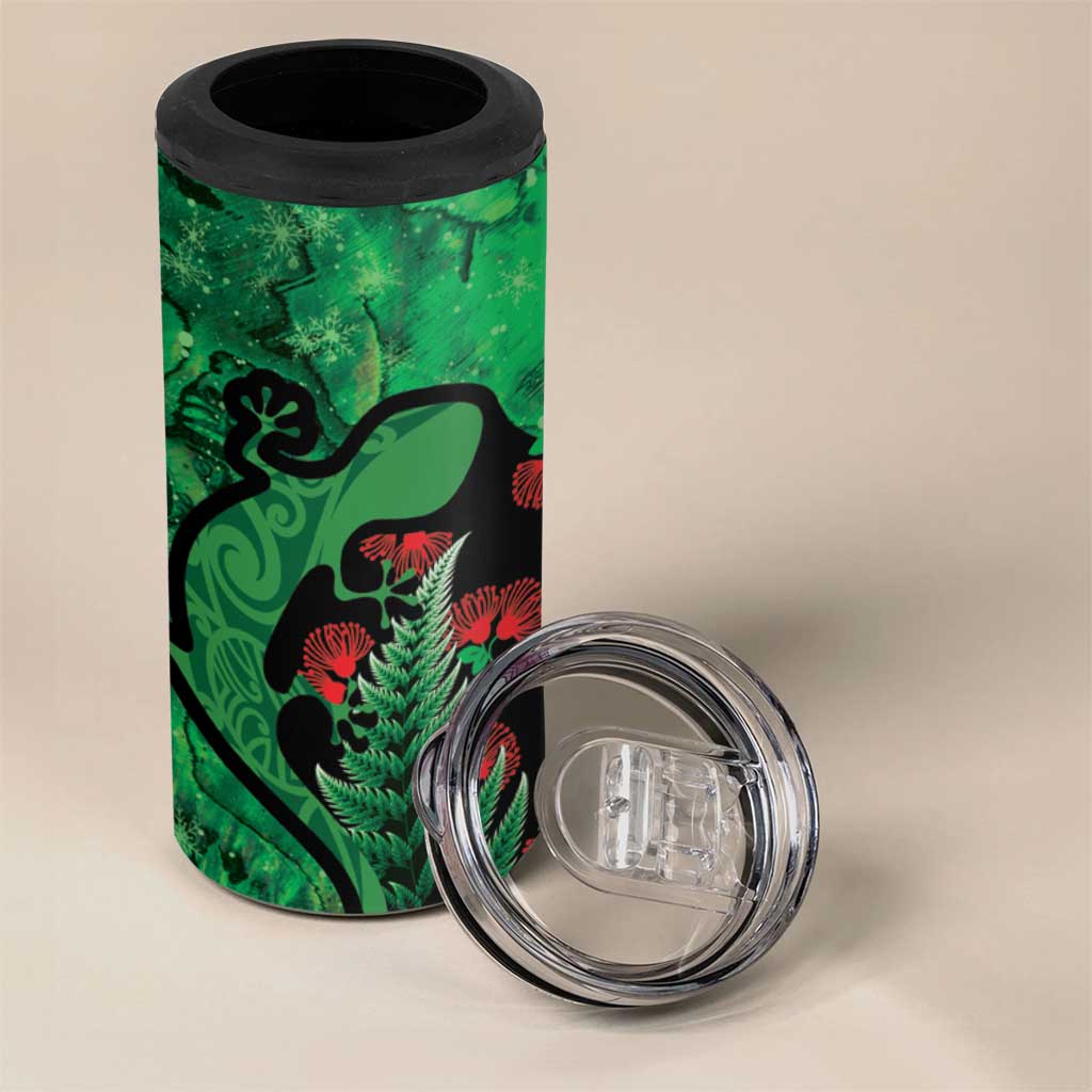 New Zealand Gecko Christmas 4 in 1 Can Cooler Tumbler Meri Kirihimete Paua Shell Mix Pohutukawa