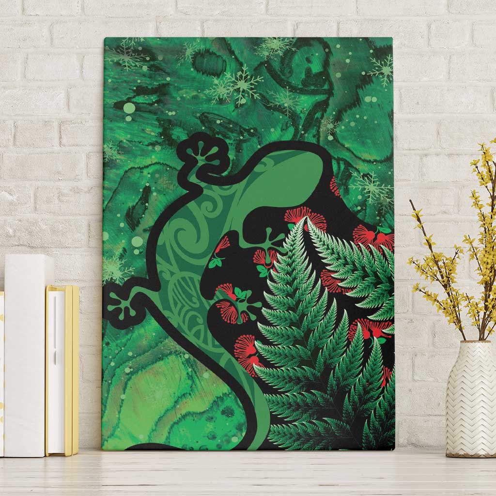 New Zealand Gecko Christmas Canvas Wall Art Meri Kirihimete Paua Shell Mix Pohutukawa