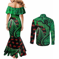 New Zealand Gecko Christmas Couples Matching Mermaid Dress and Long Sleeve Button Shirt Meri Kirihimete Paua Shell Mix Pohutukawa