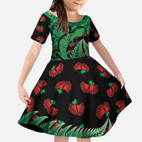New Zealand Gecko Christmas Family Matching Off Shoulder Maxi Dress and Hawaiian Shirt Meri Kirihimete Paua Shell Mix Pohutukawa LT14 Daughter's Dress Green - Polynesian Pride