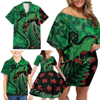 New Zealand Gecko Christmas Family Matching Off Shoulder Short Dress and Hawaiian Shirt Meri Kirihimete Paua Shell Mix Pohutukawa LT14 - Polynesian Pride
