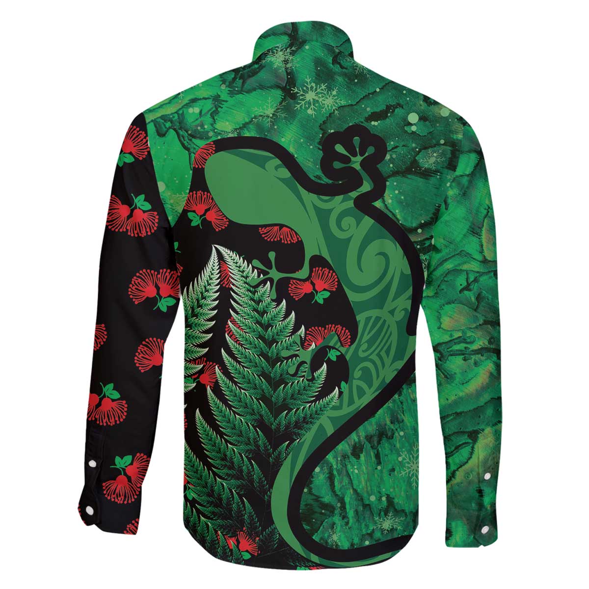 New Zealand Gecko Christmas Family Matching Off Shoulder Short Dress and Hawaiian Shirt Meri Kirihimete Paua Shell Mix Pohutukawa LT14 - Polynesian Pride