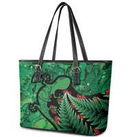 New Zealand Gecko Christmas Leather Tote Bag Meri Kirihimete Paua Shell Mix Pohutukawa LT14 - Polynesian Pride