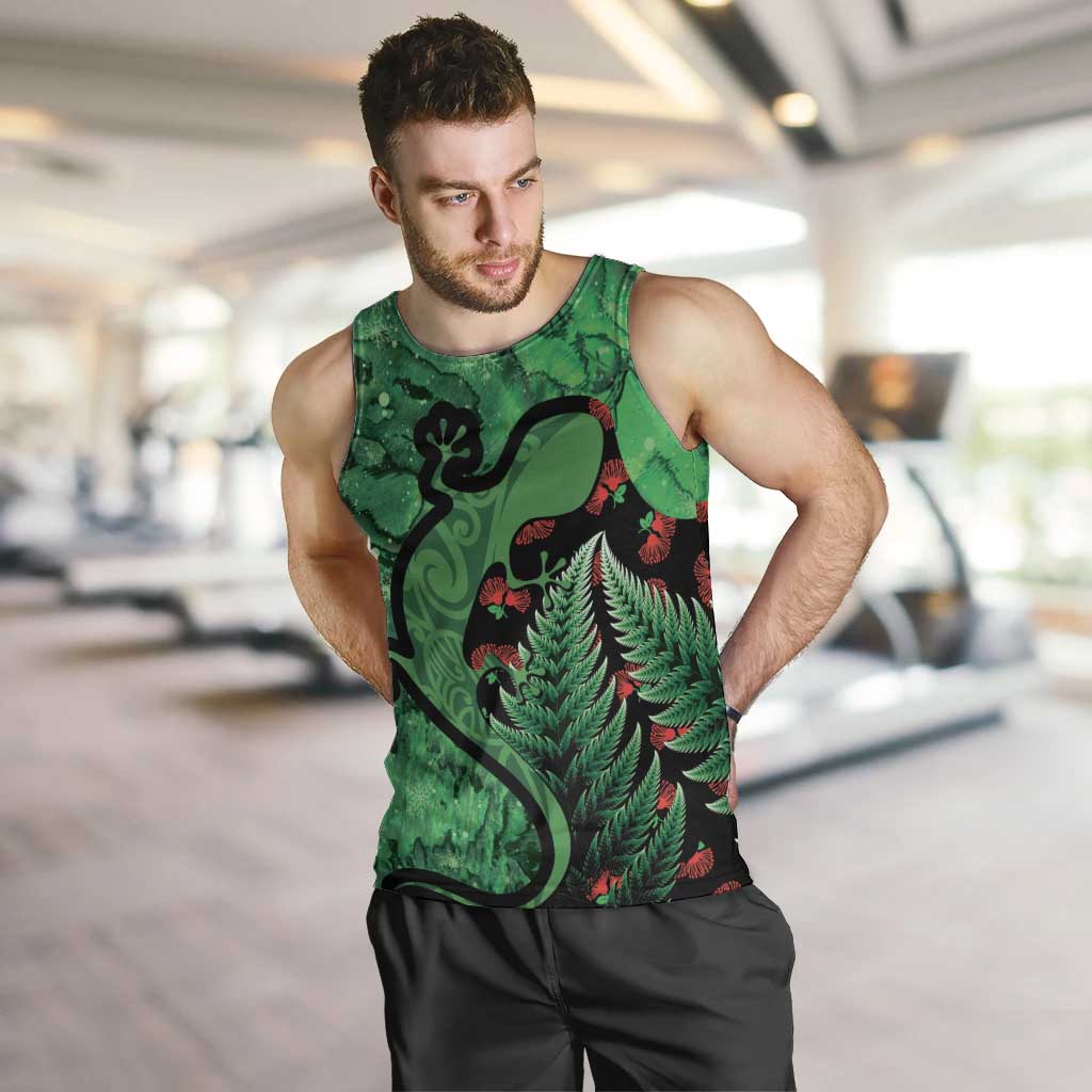 New Zealand Gecko Christmas Men Tank Top Meri Kirihimete Paua Shell Mix Pohutukawa