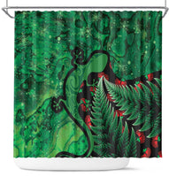 New Zealand Gecko Christmas Shower Curtain Meri Kirihimete Paua Shell Mix Pohutukawa LT14 Green - Polynesian Pride
