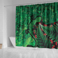 New Zealand Gecko Christmas Shower Curtain Meri Kirihimete Paua Shell Mix Pohutukawa LT14 - Polynesian Pride