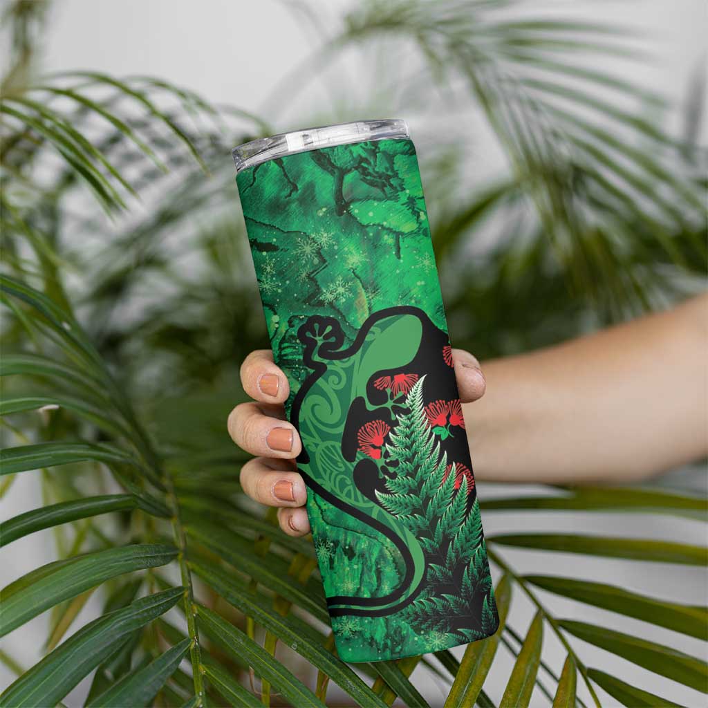 New Zealand Gecko Christmas Skinny Tumbler Meri Kirihimete Paua Shell Mix Pohutukawa LT14 - Polynesian Pride