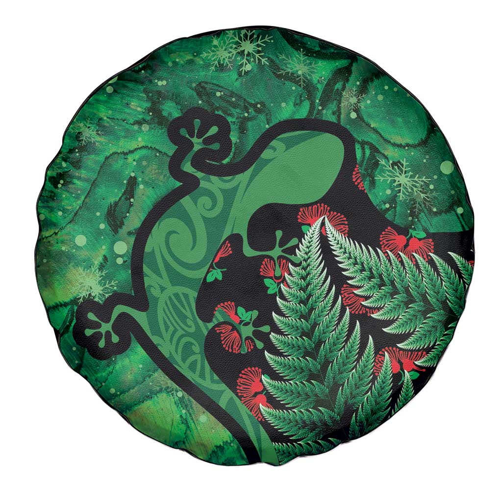 New Zealand Gecko Christmas Spare Tire Cover Meri Kirihimete Paua Shell Mix Pohutukawa