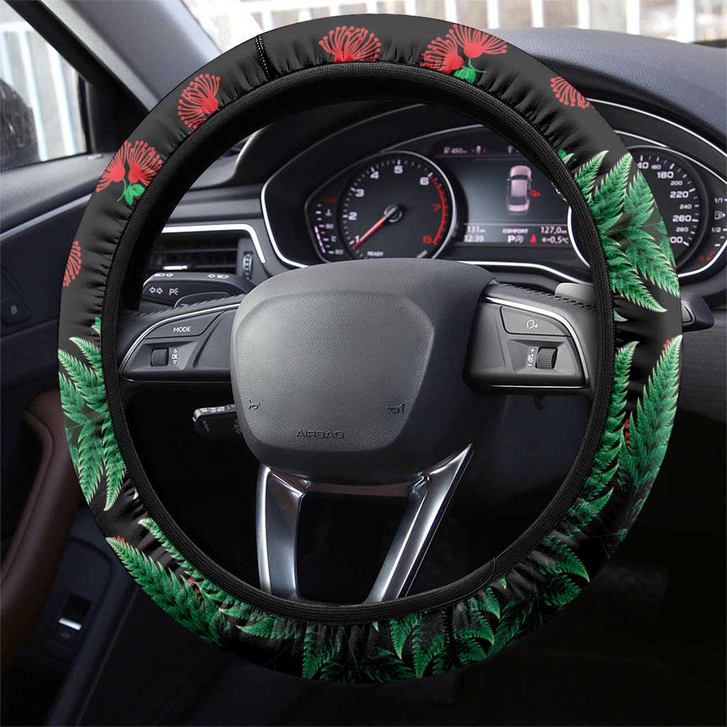 New Zealand Gecko Christmas Steering Wheel Cover Meri Kirihimete Paua Shell Mix Pohutukawa