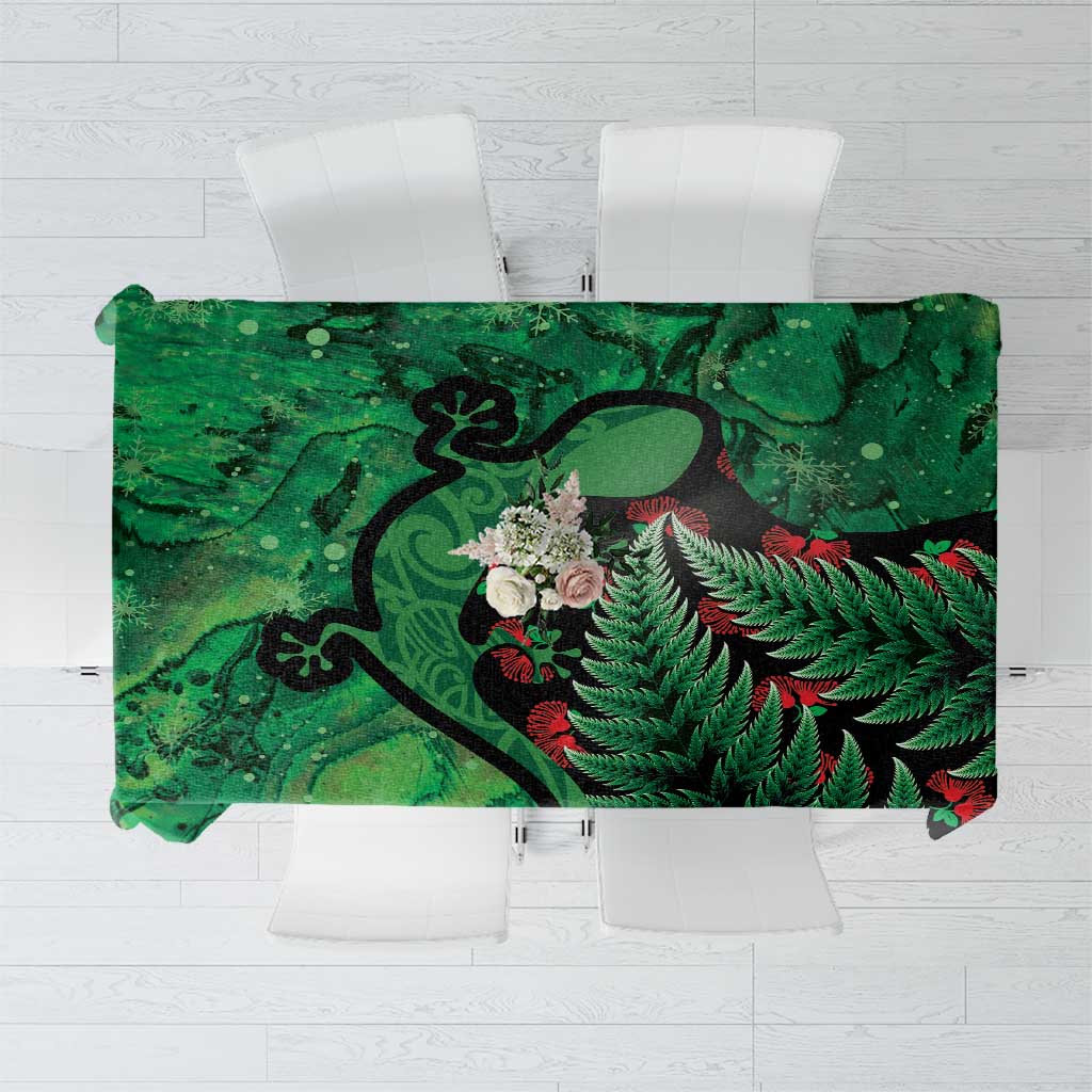 New Zealand Gecko Christmas Tablecloth Meri Kirihimete Paua Shell Mix Pohutukawa LT14 Green - Polynesian Pride