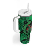 New Zealand Gecko Christmas Tumbler With Handle Meri Kirihimete Paua Shell Mix Pohutukawa LT14 - Polynesian Pride