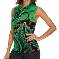 New Zealand Gecko Christmas Women Sleeveless Polo Shirt Meri Kirihimete Paua Shell Mix Pohutukawa LT14 - Polynesian Pride